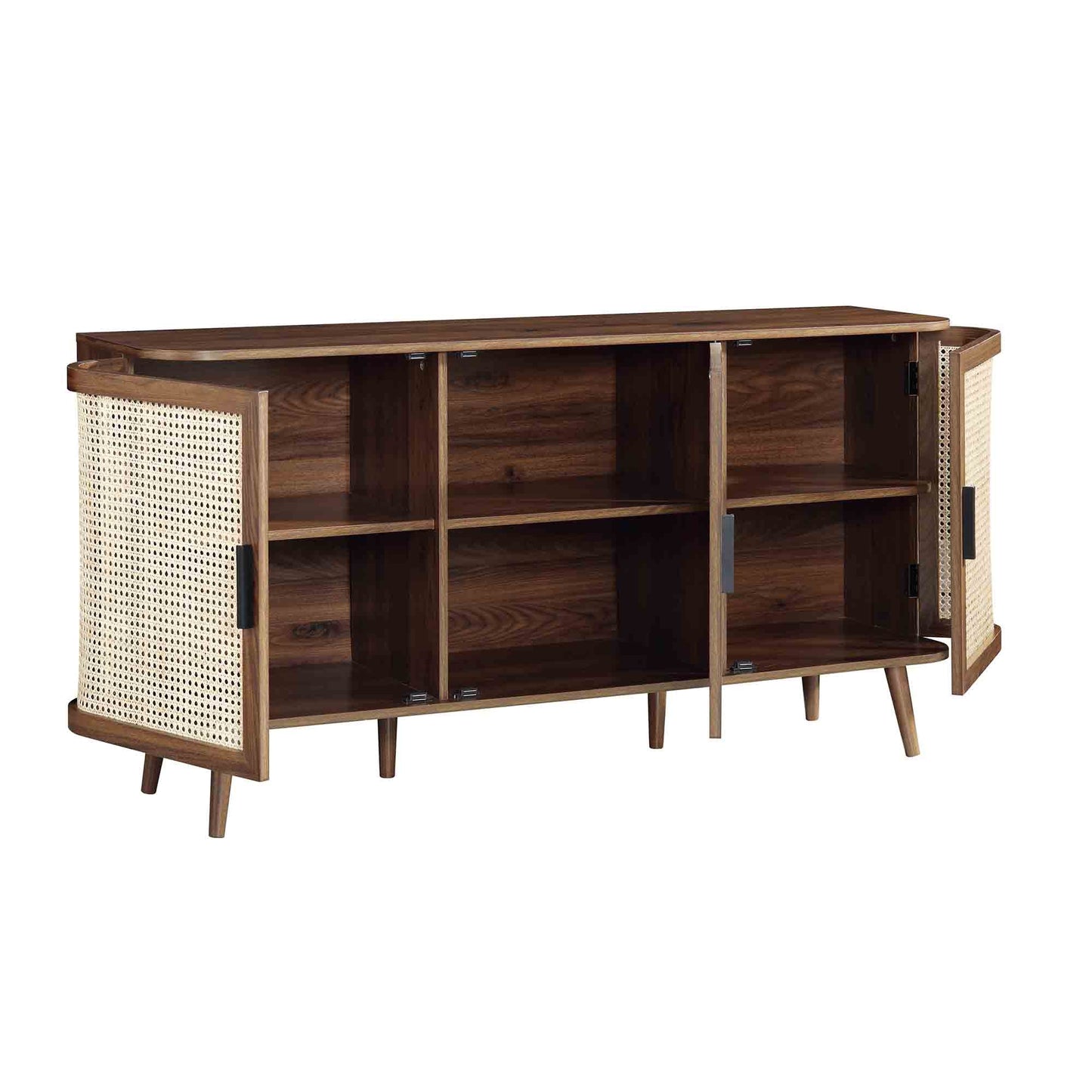 Izzy Curved Rattan Large 3-Door Sideboard, Walnut