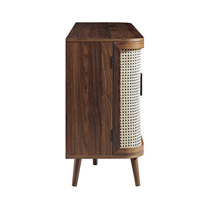 Izzy Curved Rattan Large 3-Door Sideboard, Walnut
