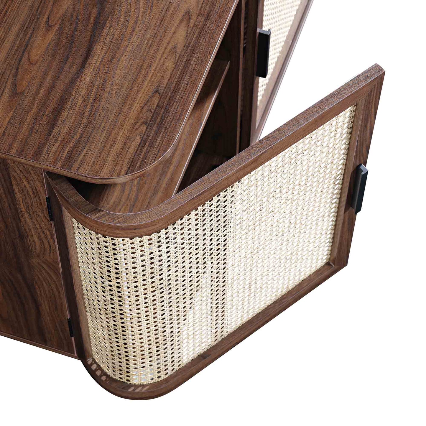 Izzy Curved Rattan Large 3-Door Sideboard, Walnut