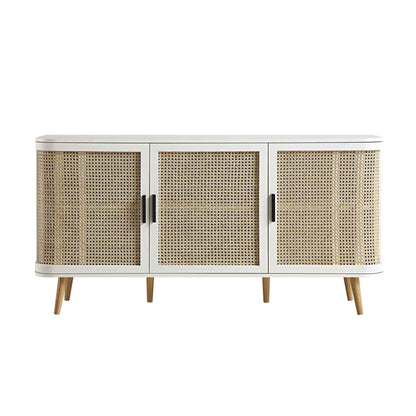 Izzy Curved Rattan Large 3-Door Sideboard, White