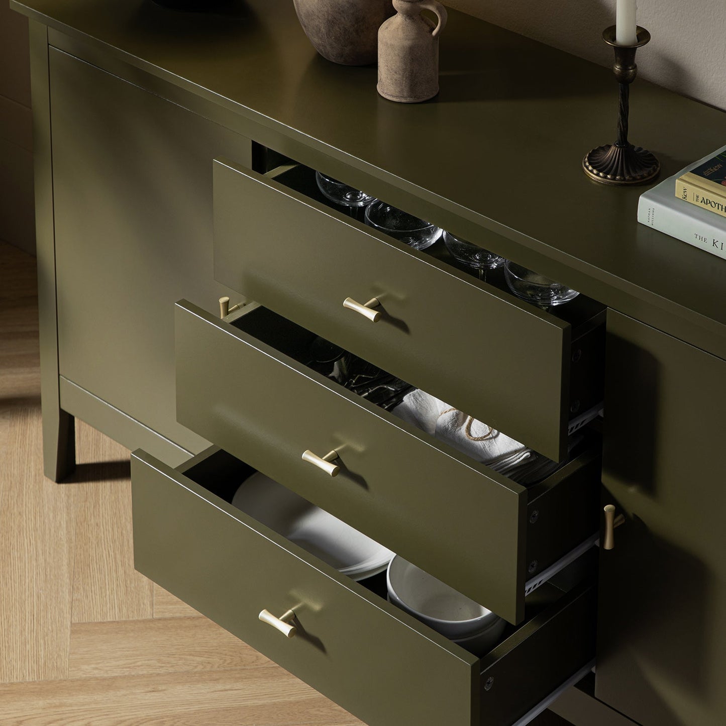Oakham Wide Sideboard with Drawers, Olive Grove