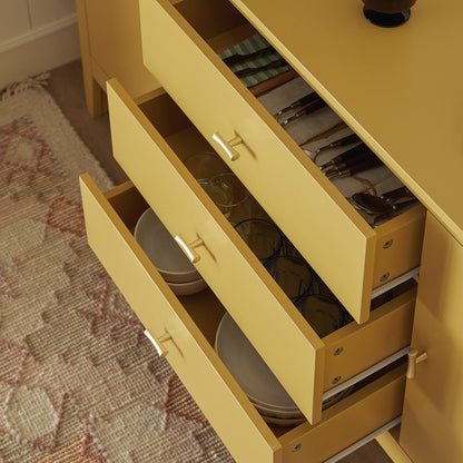 Oakham Wide Sideboard with Drawers, Rattan Yellow