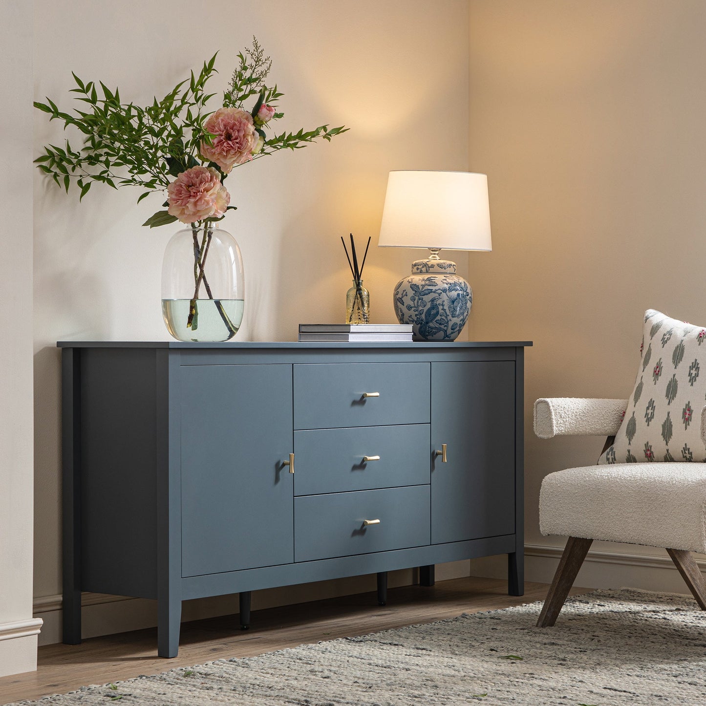 Oakham Wide Sideboard with Drawers, Stormy Blue