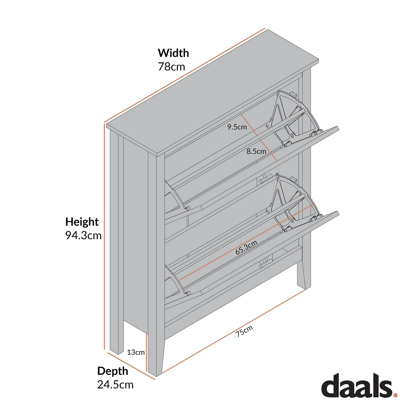 Oakham 2-Tier Shoe Cabinet, Shaded White