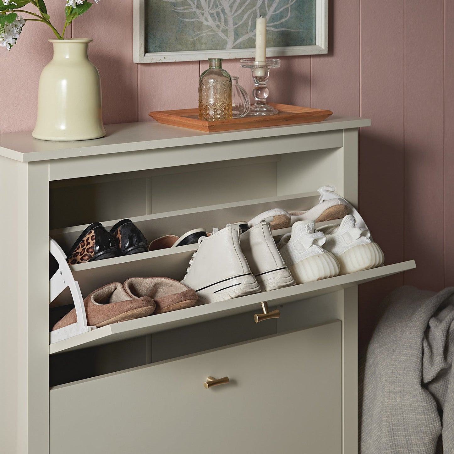 Oakham 2-Tier Shoe Cabinet, Shaded White