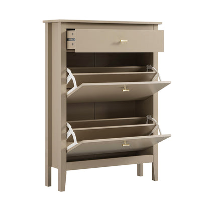 Oakham 2-Tier Shoe Cabinet with Top Drawer, Deep Greige
