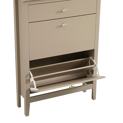 Oakham 2-Tier Shoe Cabinet with Top Drawer, Deep Greige