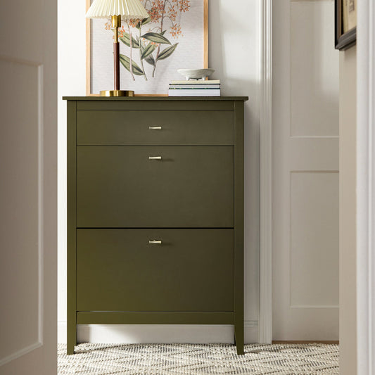 Oakham 2-Tier Shoe Cabinet with Top Drawer, Olive Grove