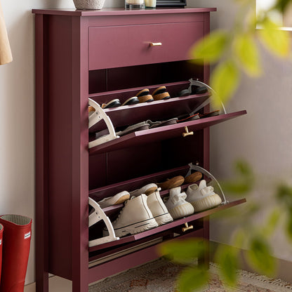 Oakham 2-Tier Shoe Cabinet with Top Drawer, Wild Cherry
