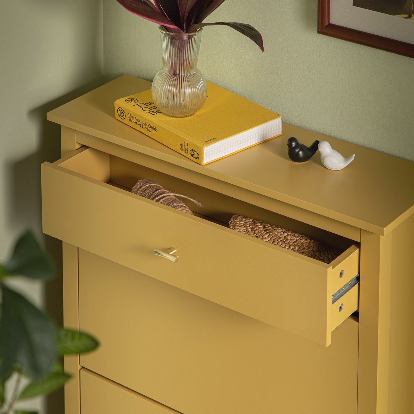 Oakham 2-Tier Shoe Cabinet with Top Drawer, Rattan Yellow