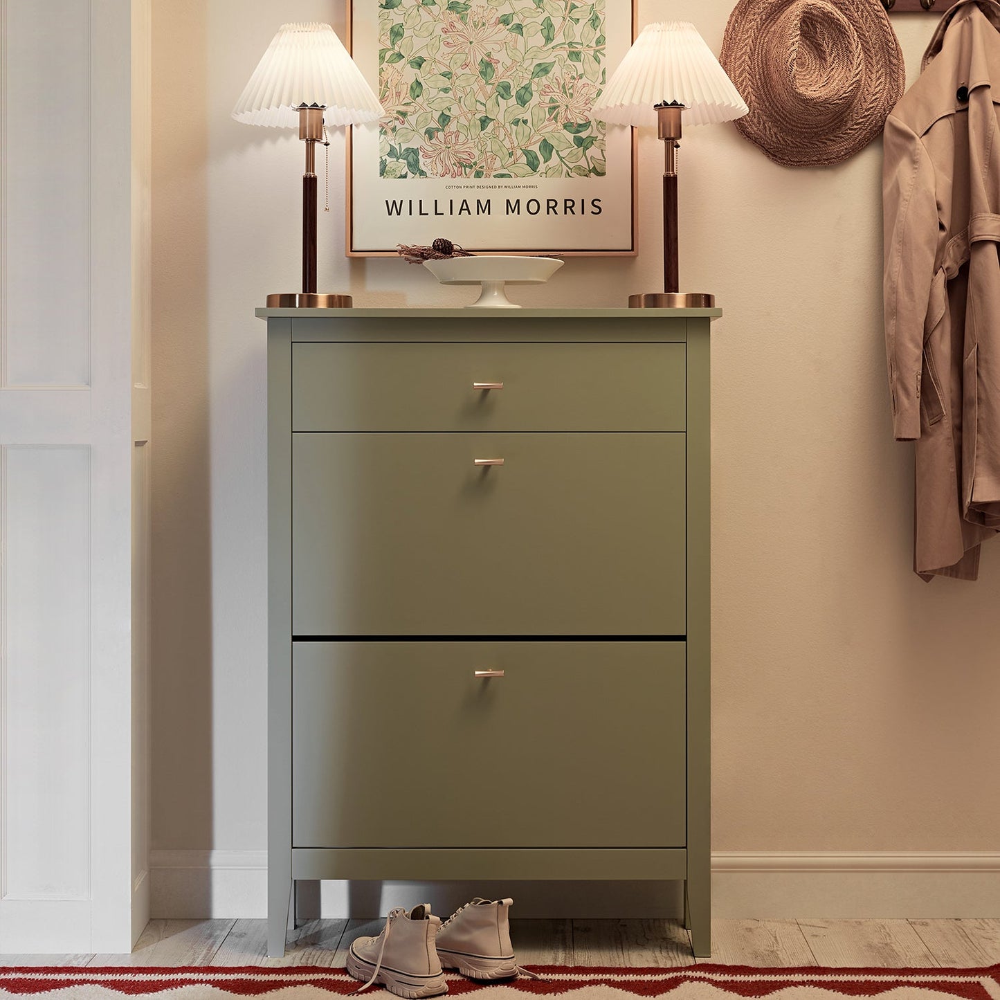 Oakham 2-Tier Shoe Cabinet with Top Drawer, Desert Sage