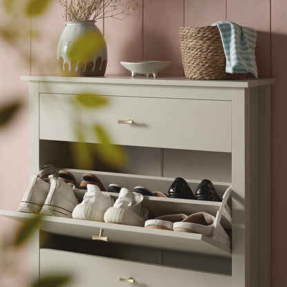 Oakham 2-Tier Shoe Cabinet with Top Drawer, Shaded White