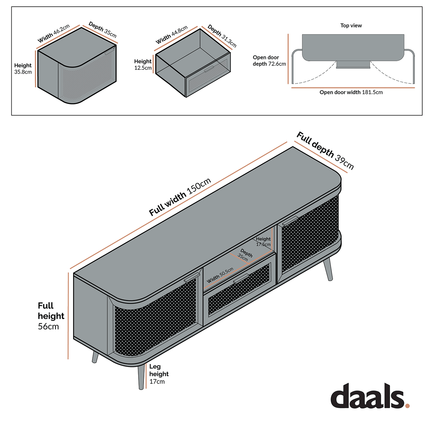 Izzy Curved Rattan 150cm TV Unit, White
