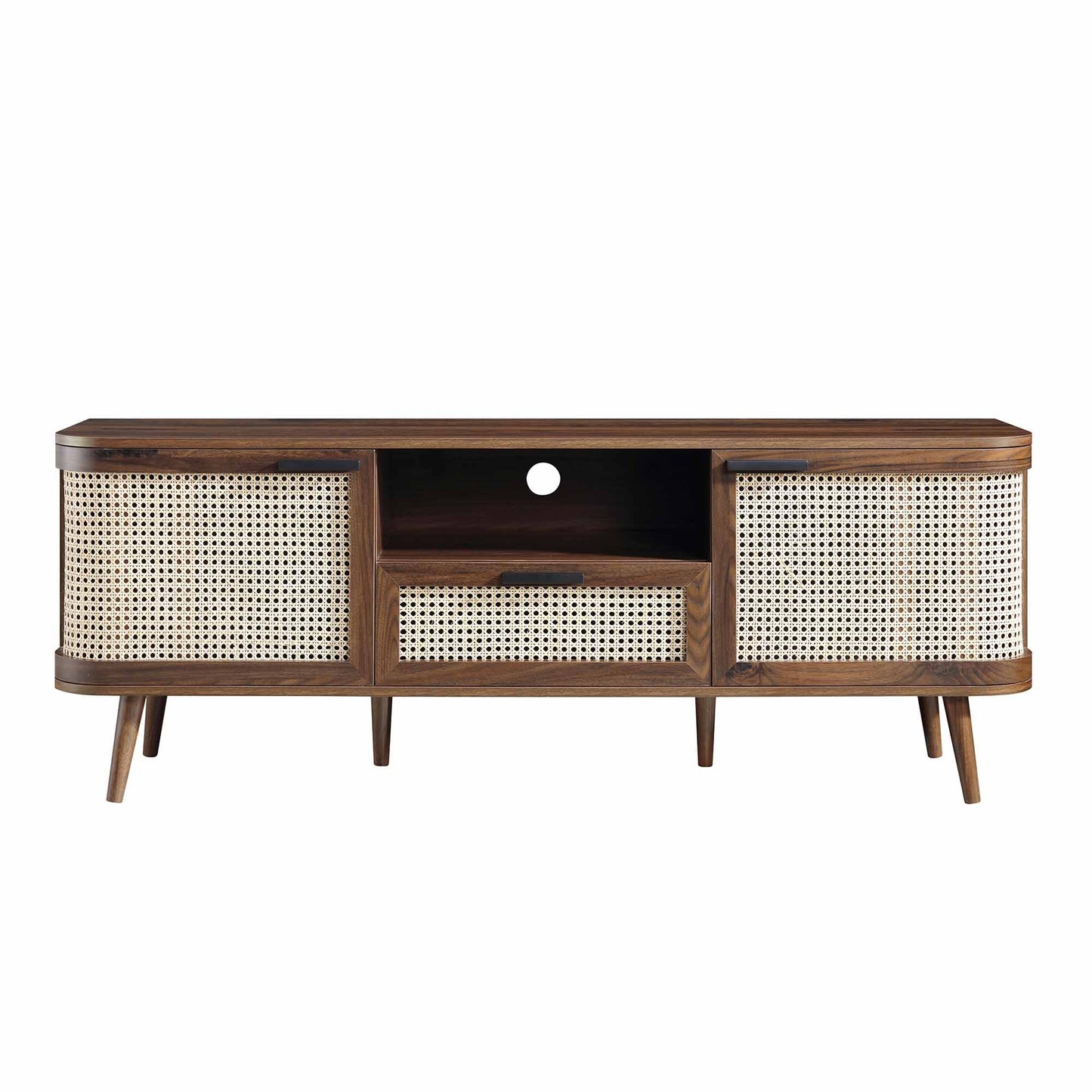 Izzy Curved Rattan 150cm TV Unit, Walnut