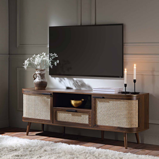 Izzy Curved Rattan 150cm TV Unit, Walnut