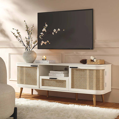 Izzy Curved Rattan 150cm TV Unit, White