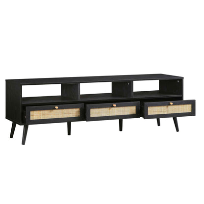 Frances Woven Rattan 160cm 3-Drawer TV Unit, Black