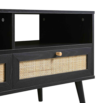 Frances Woven Rattan 160cm 3-Drawer TV Unit, Black