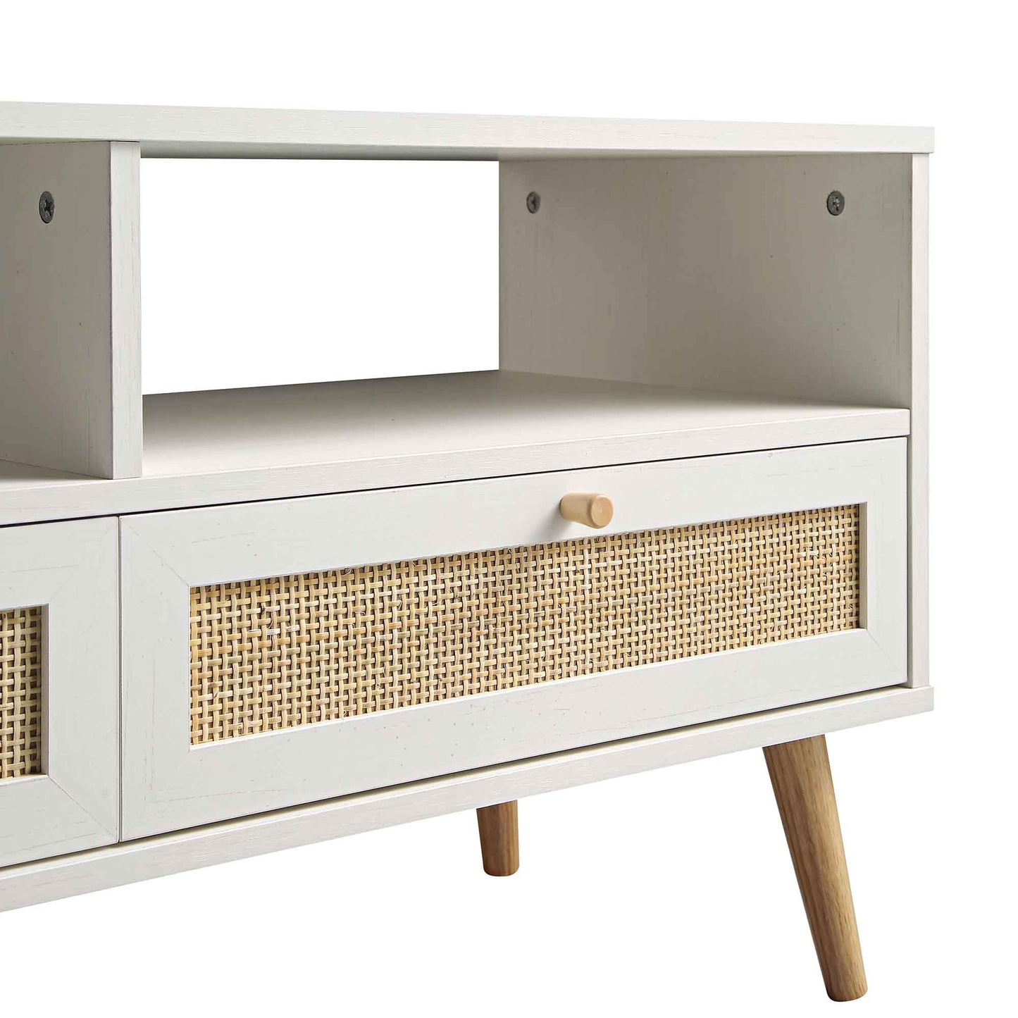 Frances Woven Rattan 160cm 3-Drawer TV Unit, White