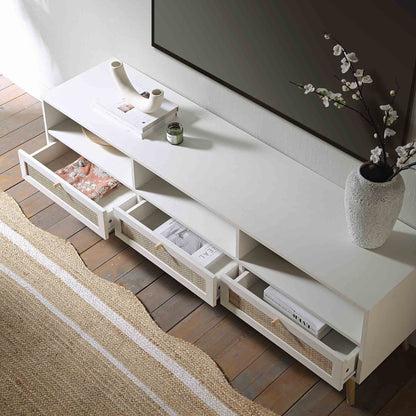 Frances Woven Rattan 160cm 3-Drawer TV Unit, White