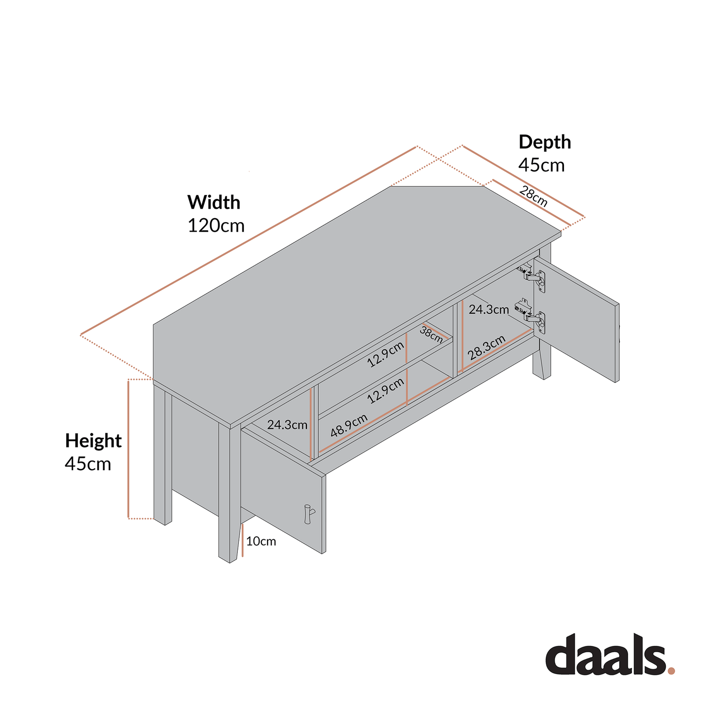 Oakham 120cm Corner TV Unit, Shaded White