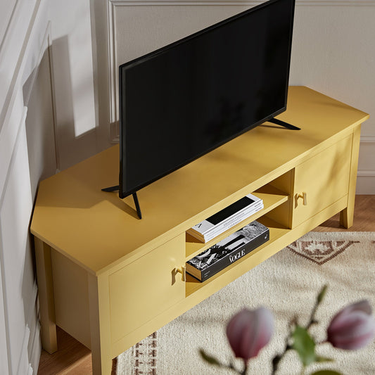 Oakham 120cm Corner TV Unit, Rattan Yellow