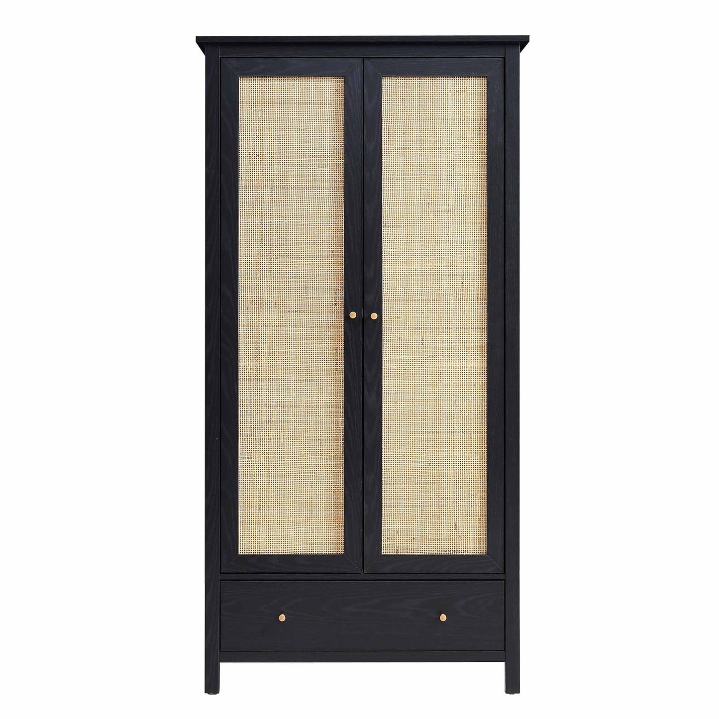 Frances Rattan Double Wardrobe with 1 Drawer, Black
