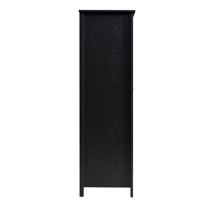Frances Rattan Double Wardrobe with 1 Drawer, Black