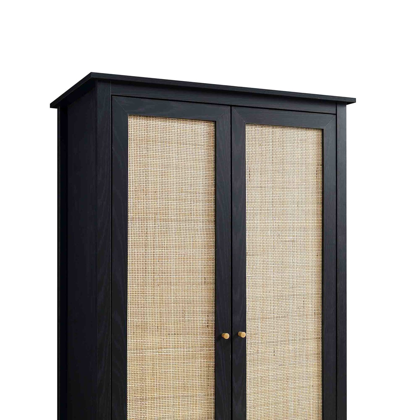 Frances Rattan Double Wardrobe with 1 Drawer, Black