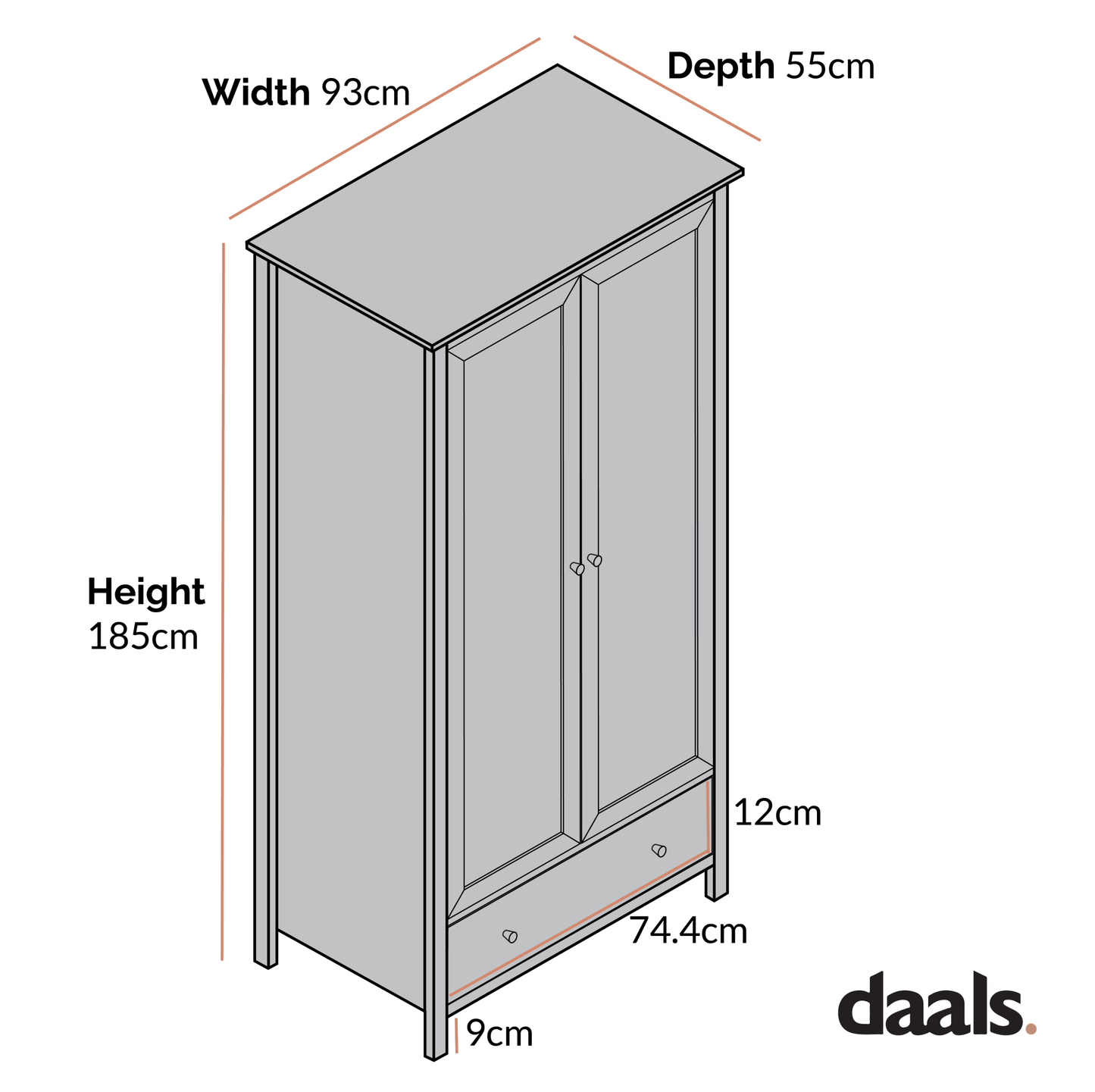 Frances Rattan Double Wardrobe with 1 Drawer, Natural