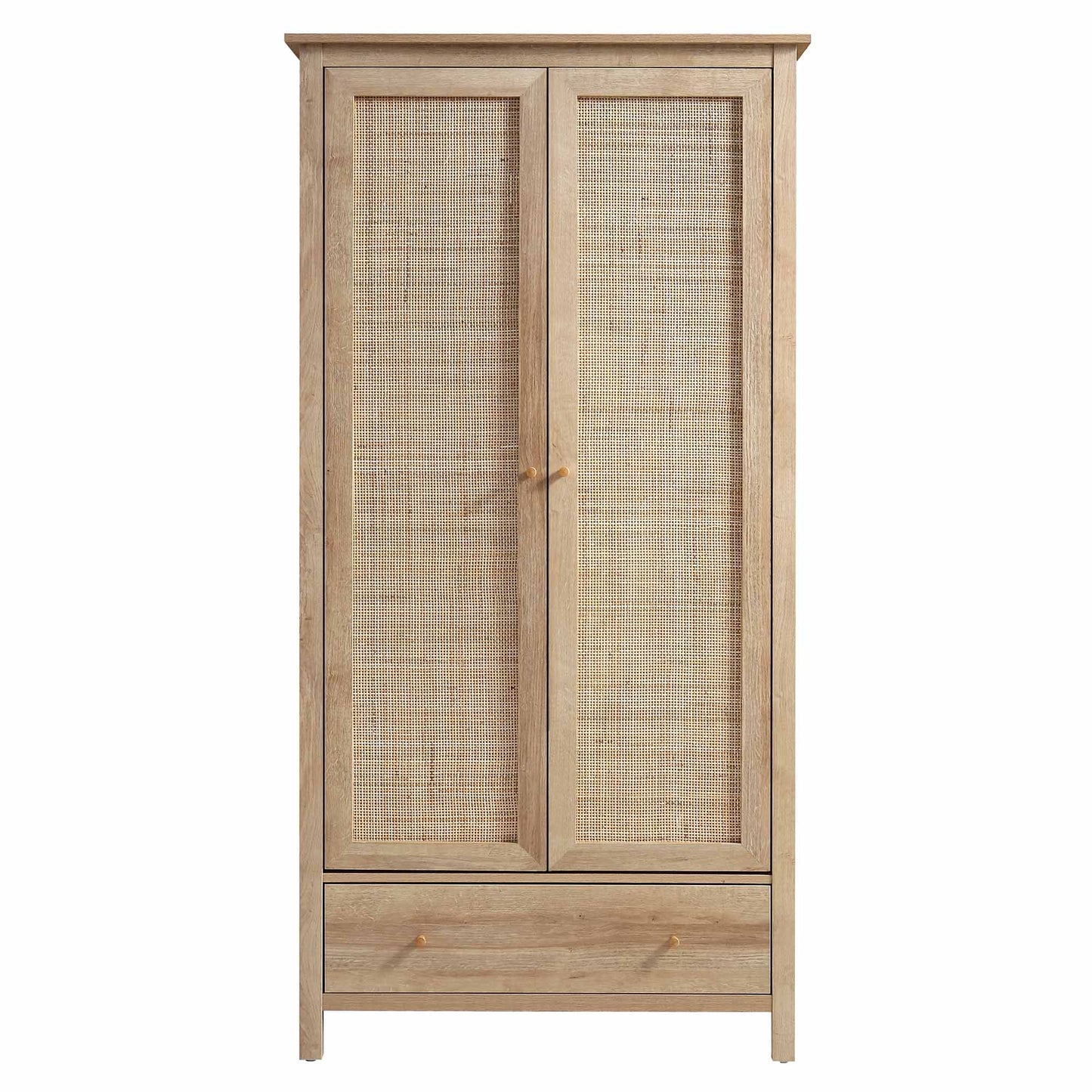 Frances Rattan Double Wardrobe with 1 Drawer, Natural
