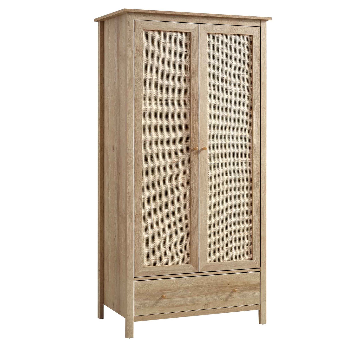 Frances Rattan Double Wardrobe with 1 Drawer, Natural