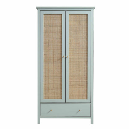 Frances Rattan Double Wardrobe with 1 Drawer, Mint