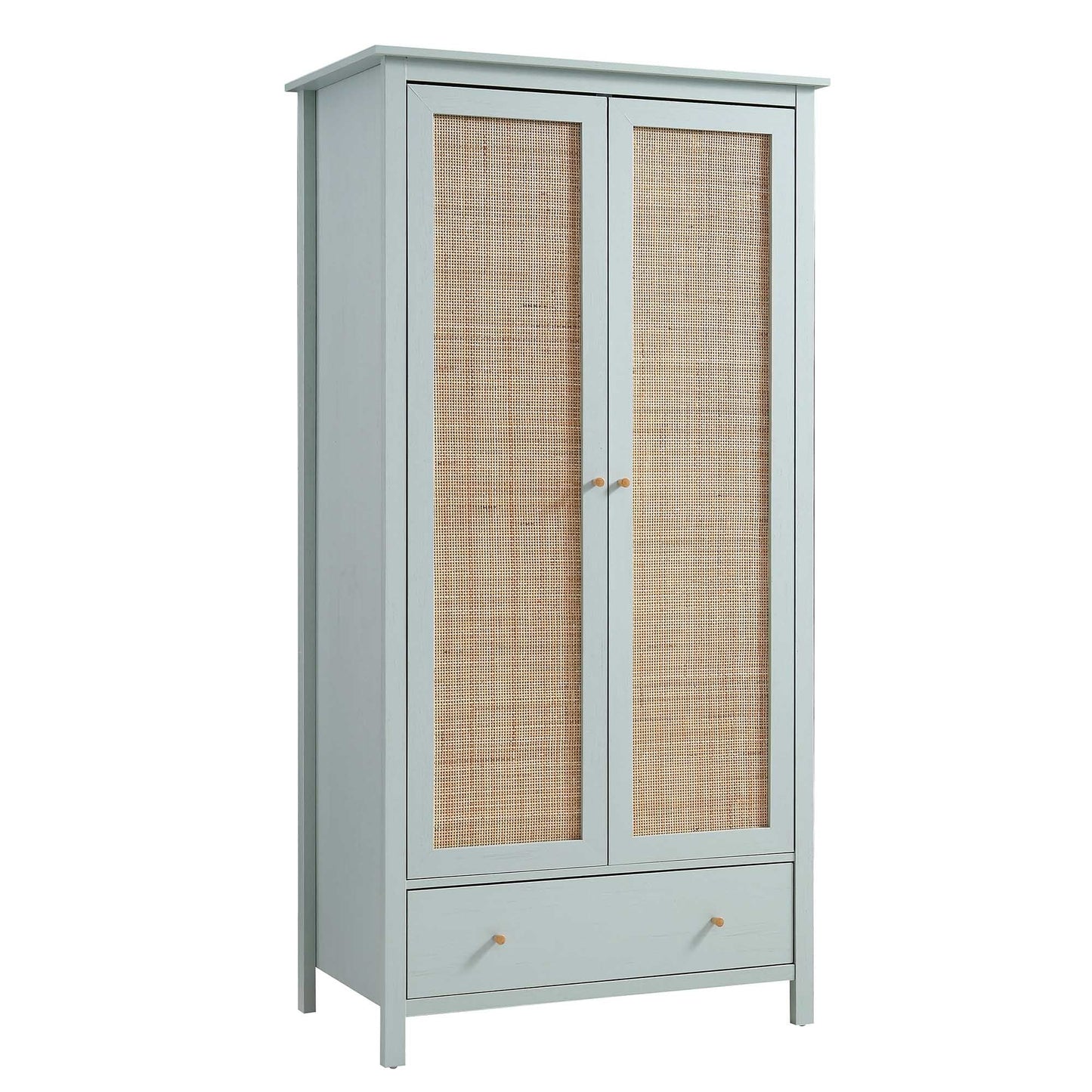 Frances Rattan Double Wardrobe with 1 Drawer, Mint