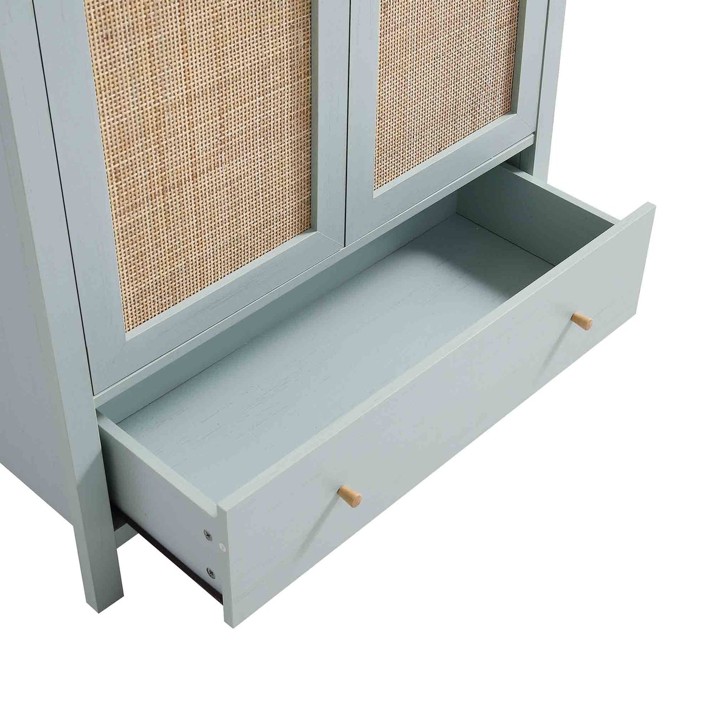 Frances Rattan Double Wardrobe with 1 Drawer, Mint