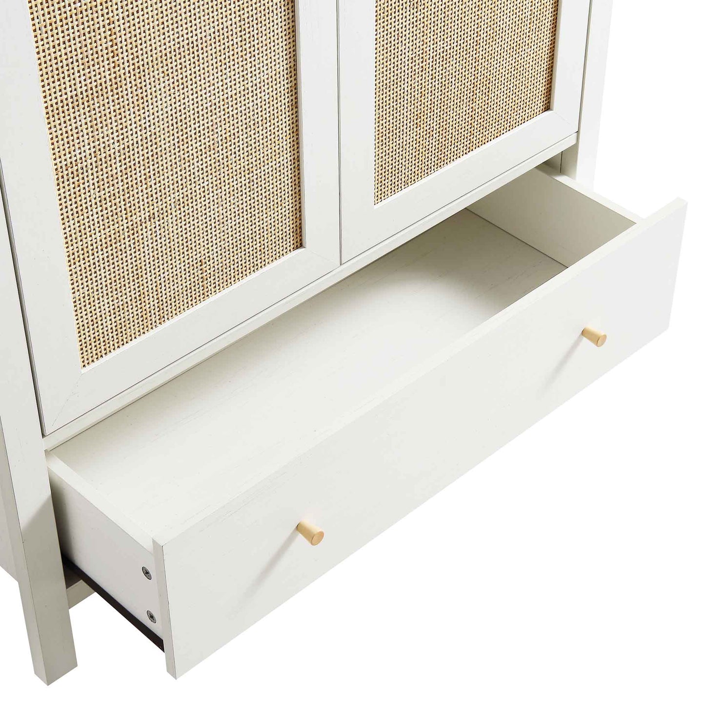 Frances Rattan Double Wardrobe with 1 Drawer, White