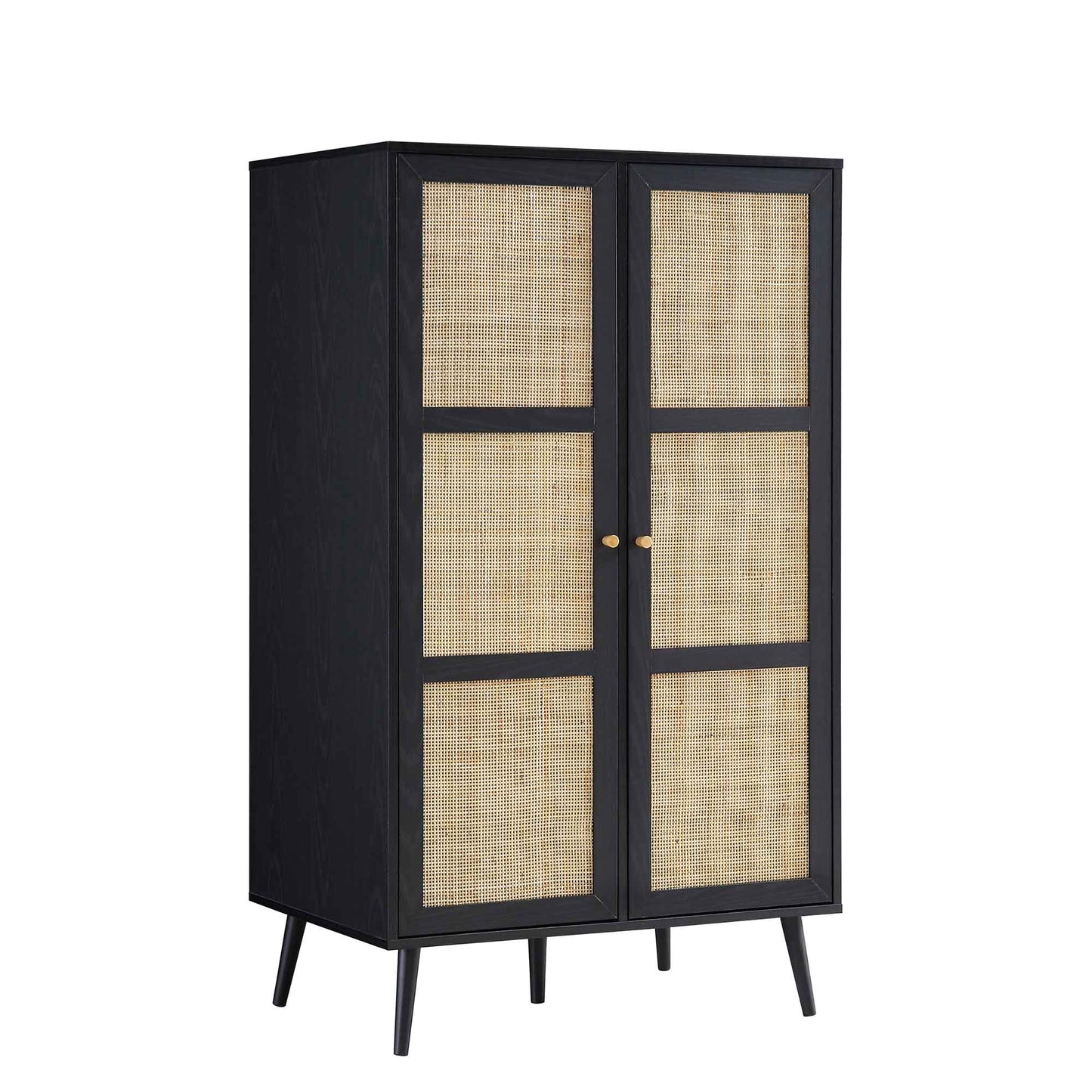 Frances Woven Rattan Compact Double Wardrobe, Black