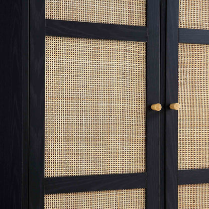 Frances Woven Rattan Compact Double Wardrobe, Black