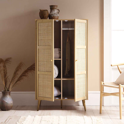 Frances Woven Rattan Compact Double Wardrobe, Natural