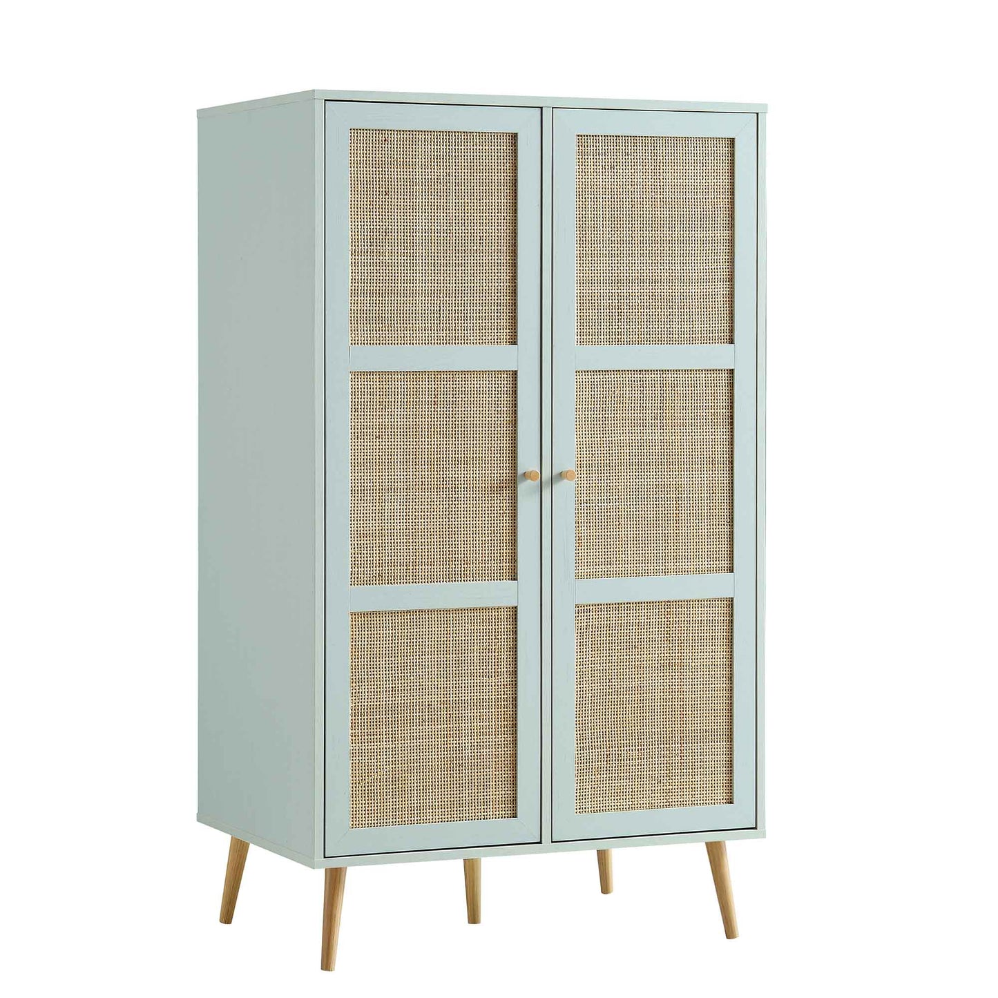 Frances Woven Rattan Compact Double Wardrobe, Mint Green