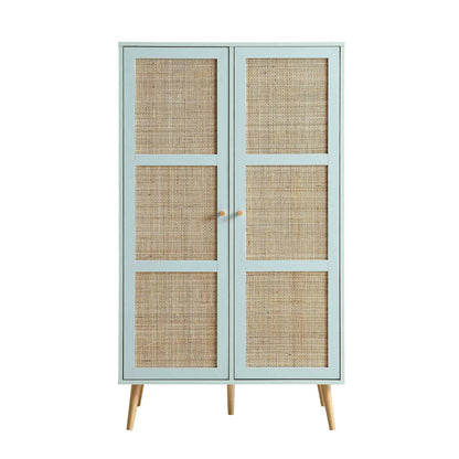 Frances Woven Rattan Compact Double Wardrobe, Mint Green