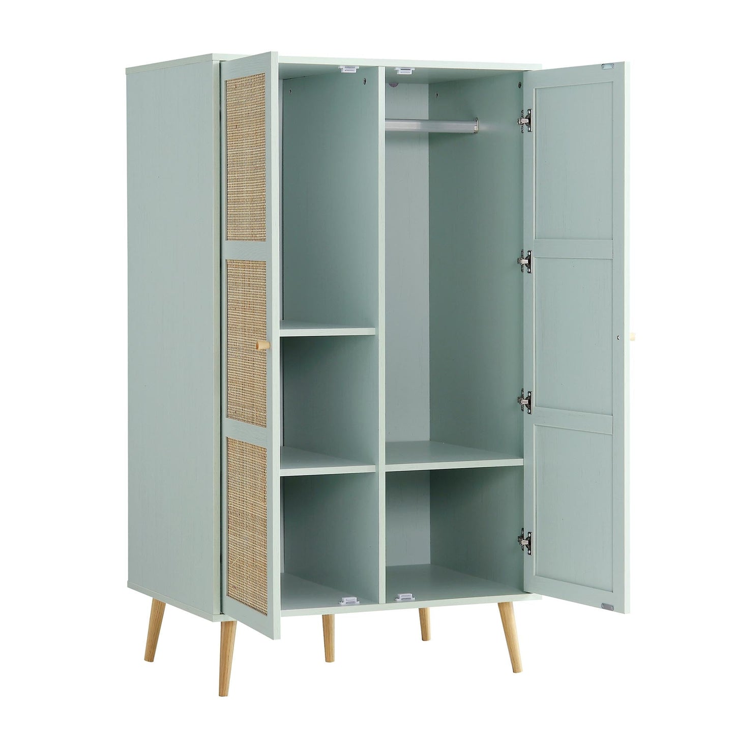 Frances Woven Rattan Compact Double Wardrobe, Mint Green
