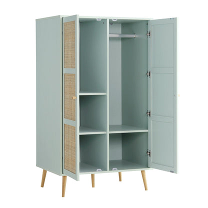 Frances Woven Rattan Compact Double Wardrobe, Mint Green