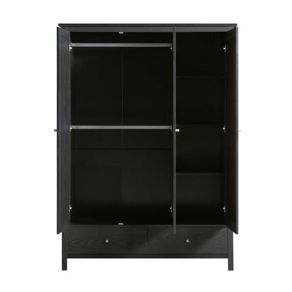 Frances Rattan Triple Wardrobe with 2 Drawers, Black