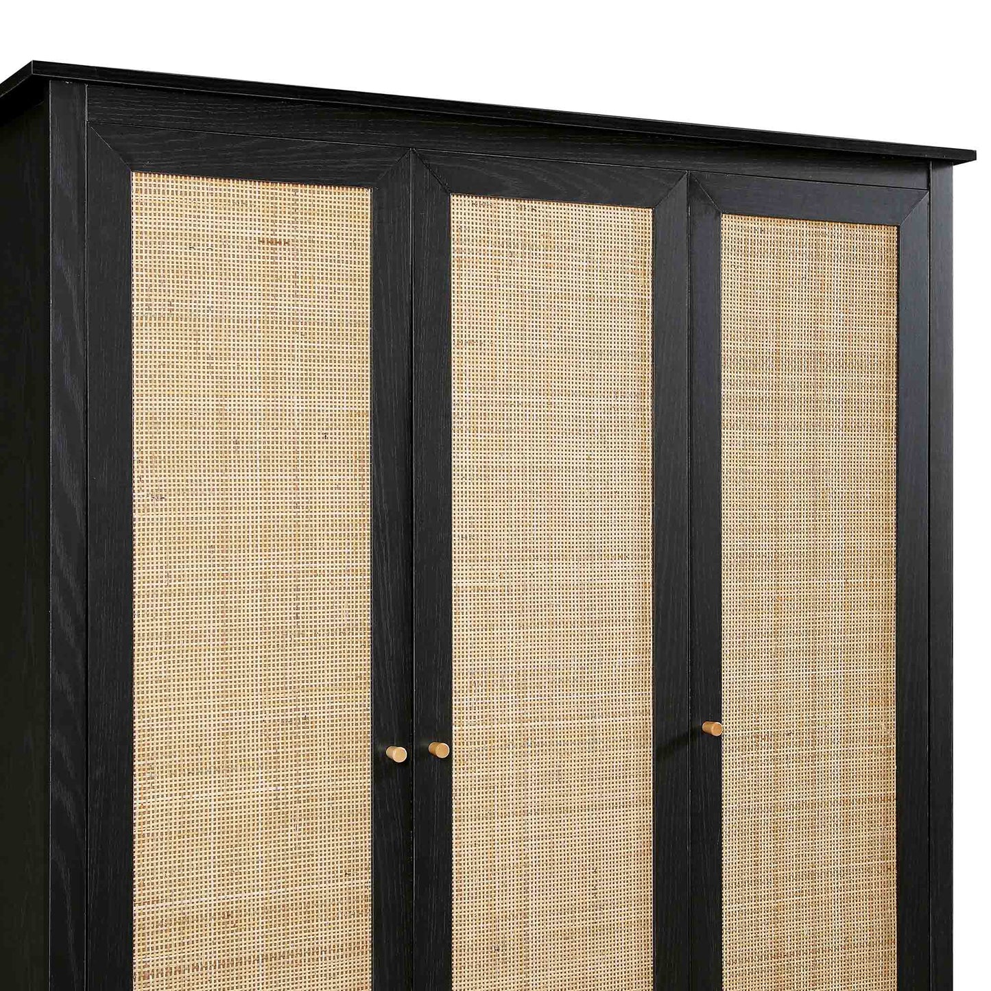 Frances Rattan Triple Wardrobe with 2 Drawers, Black