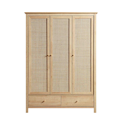 Frances Rattan Triple Wardrobe with 2 Drawers, Natural