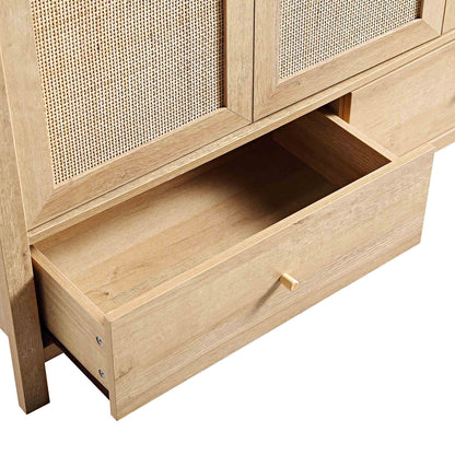 Frances Rattan Triple Wardrobe with 2 Drawers, Natural