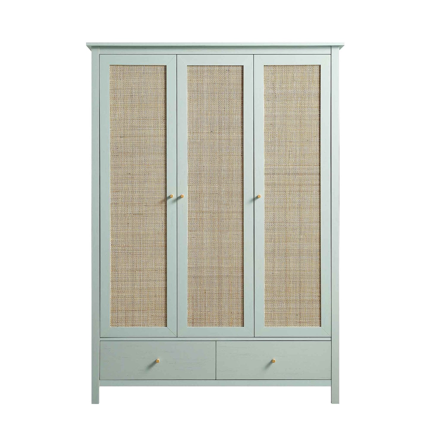 Frances Rattan Triple Wardrobe with 2 Drawers, Mint