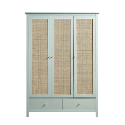 Frances Rattan Triple Wardrobe with 2 Drawers, Mint
