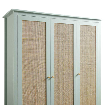 Frances Rattan Triple Wardrobe with 2 Drawers, Mint